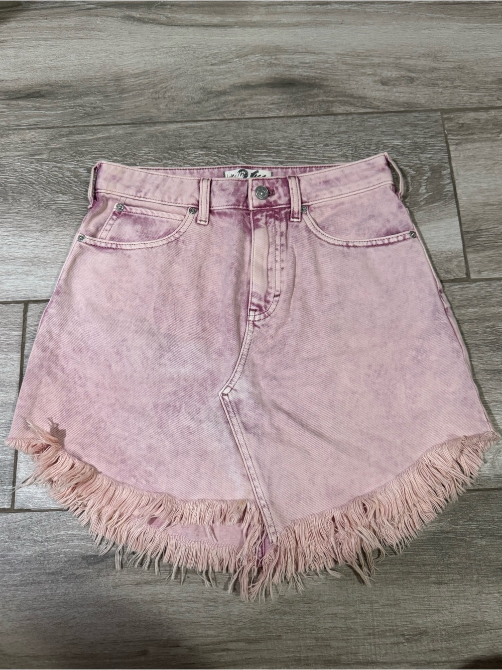 Free People Pink Washed Denim Skirt